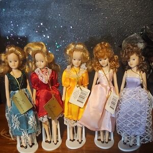 Set of 5 Vintage K's Collection Dolls in Colorful Dresses